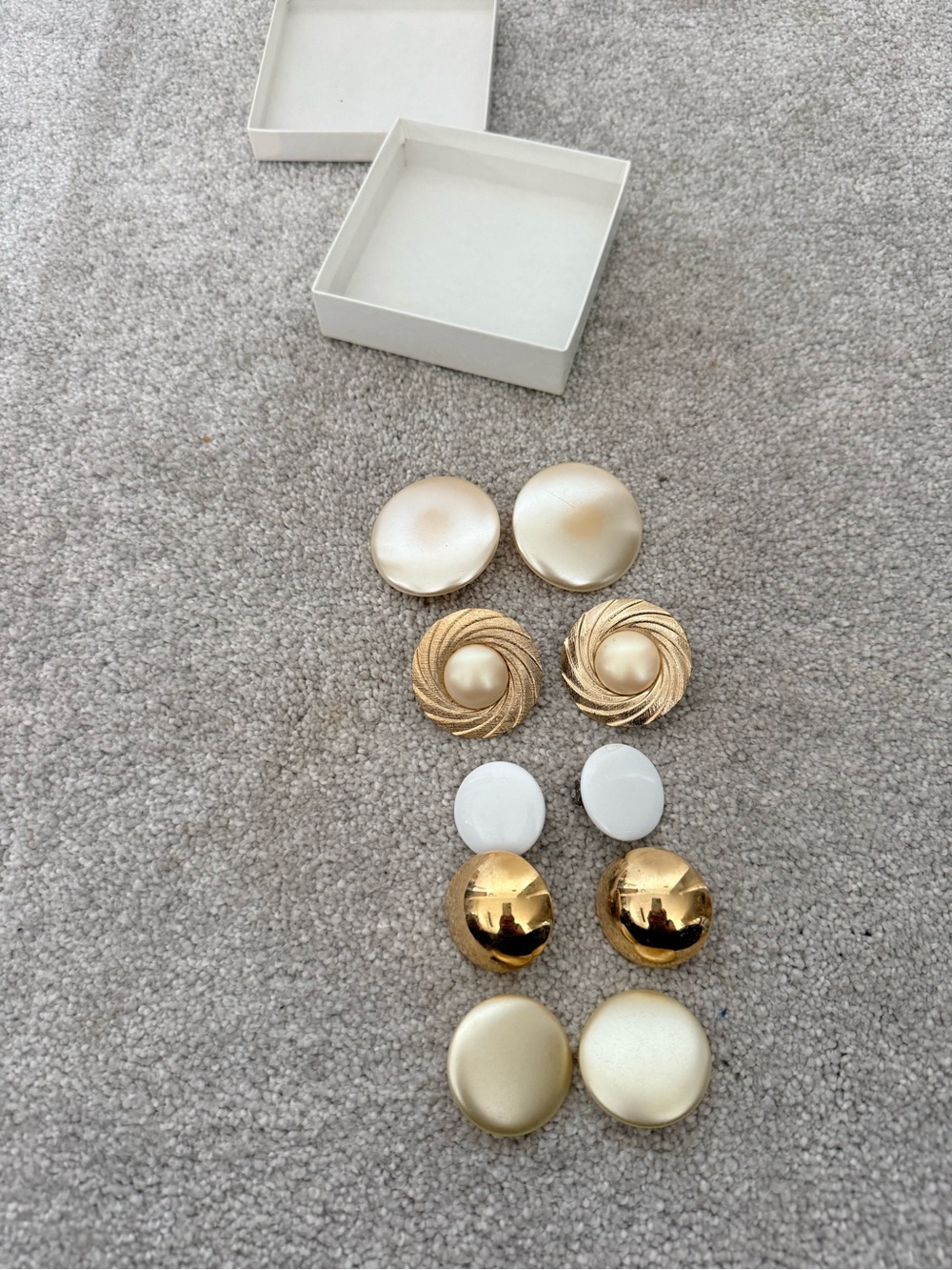 Gold and Cream Button-Style Clip-On Earrings Set of 5